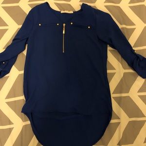 Royal blue silky long sleeve shirt